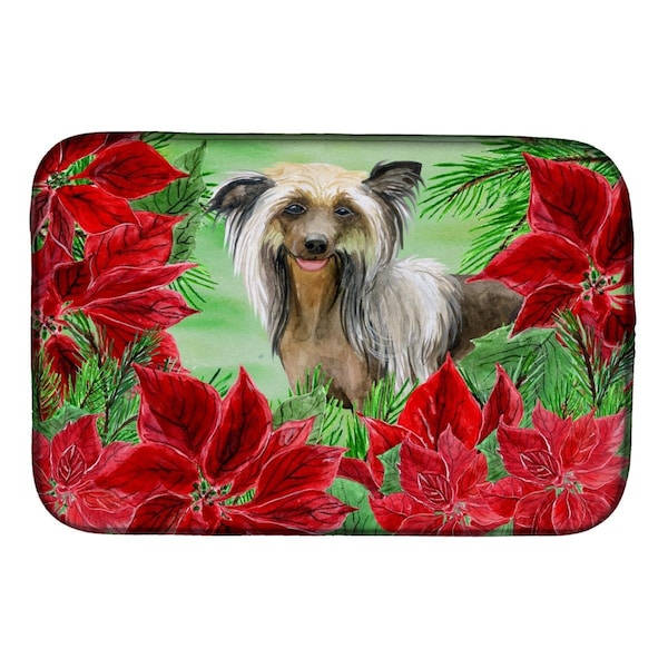 Carolines Treasures Chinese Crested Poinsettas Dish Drying Mat - CK1307DDM