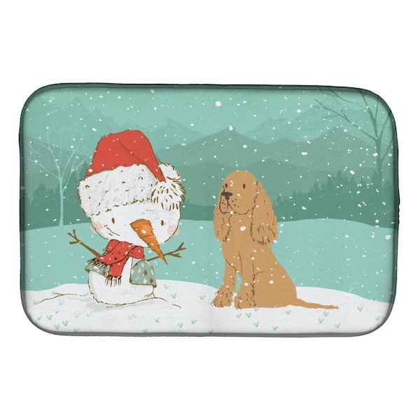 Carolines Treasures Tan Spaniel Snowman Christmas Dish Drying Mat - CK2071DDM