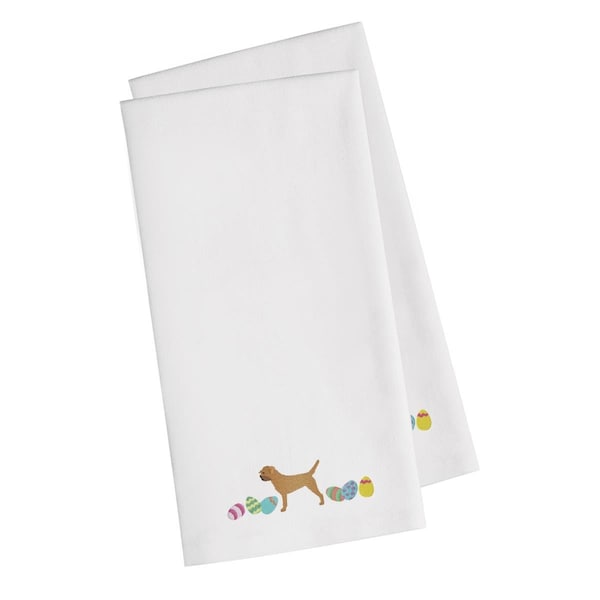 Carolines Treasures Border Terrier Easter White Embroidered Kitchen Towel - CK1613WHTWE