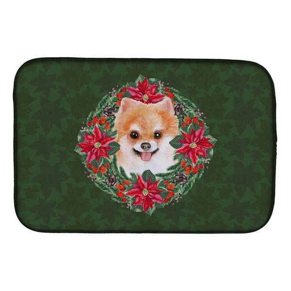 Carolines Treasures Pomeranian No.2 Poinsetta Wreath Dish Drying Mat - CK1582DDM