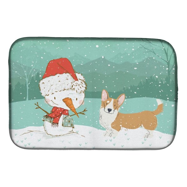 Carolines Treasures Cardigan Corgi Snowman Christmas Dish Drying Mat - CK2063DDM