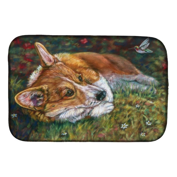 Carolines Treasures Corgi Pastel Hummingbird Dish Drying Mat - 7326DDM