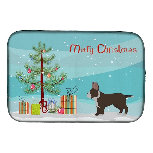 Carolines Treasures Black French Bulldog Pit Bull Mix Christmas Tree Dish Drying Mat - CK3829DDM