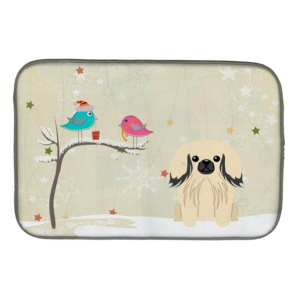 Carolines Treasures Christmas Presents Between Friends Pekingnese Cream Dish Drying Mat - BB2578DDM
