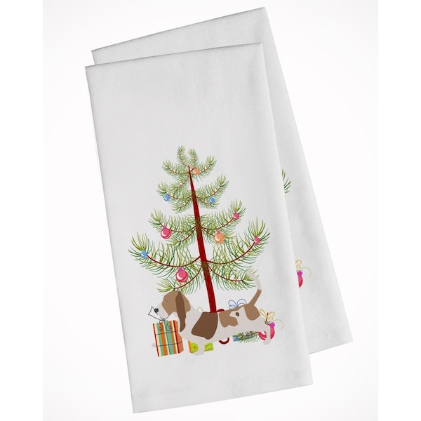 Carolines Treasures Basset Hound Merry Christmas Tree White Kitchen Towel, 2PK - BB2920WTKT