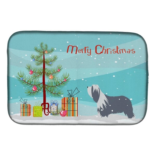 Carolines Treasures Bearded Collie Dog Merry Christmas Tree Dish Drying Mat - BB2935DDM
