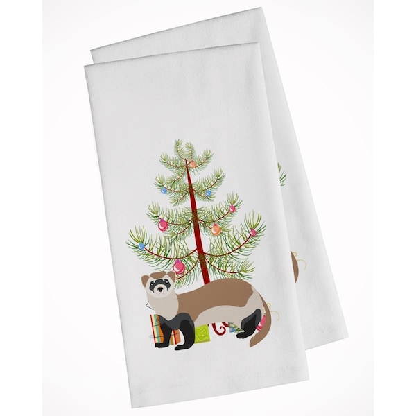 Carolines Treasures Ferret Christmas White Kitchen Towel, 2PK - BB9245WTKT