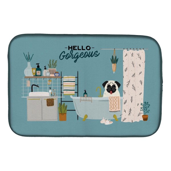 Carolines Treasures 14 x 21 in. Cream Pug in Bathtub Dish Drying Mat - CK7426DDM