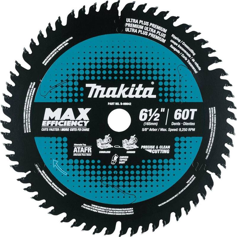 Cuchilla para sierra ingletadora Makita de 6-1/2 pulgadas y 60 dientes de carburo de punta máxima eficiencia - B-69842