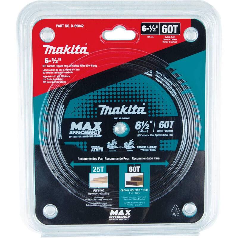 Cuchilla para sierra ingletadora Makita de 6-1/2 pulgadas y 60 dientes de carburo de punta máxima eficiencia - B-69842