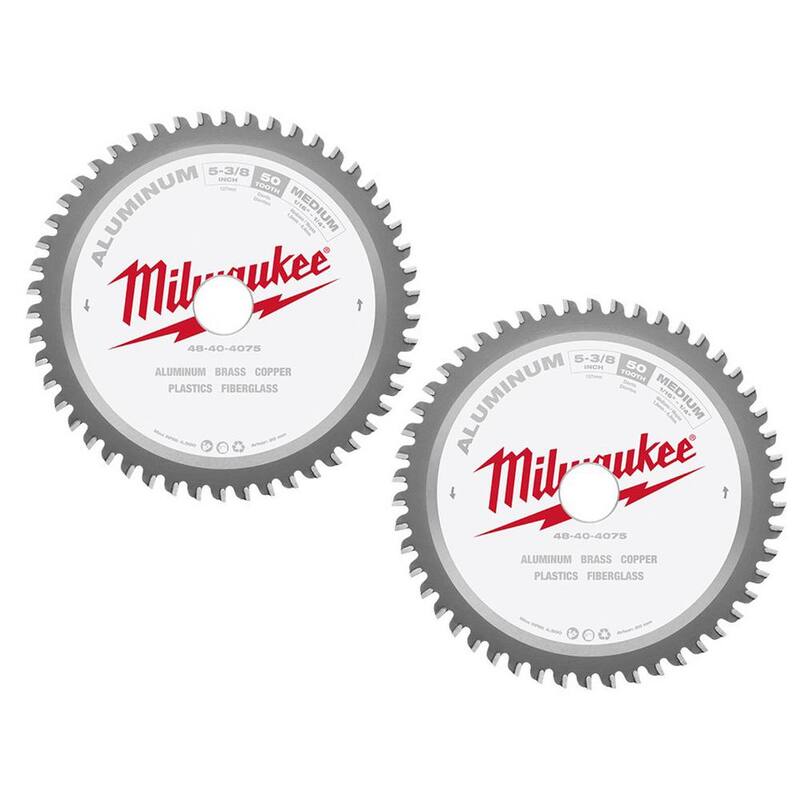 Milwaukee 5-3/8 pulgadas x 50 dientes de carburo hoja de sierra circular para corte de aluminio (paquete de 2) - 48-40-4075-48-40-4075