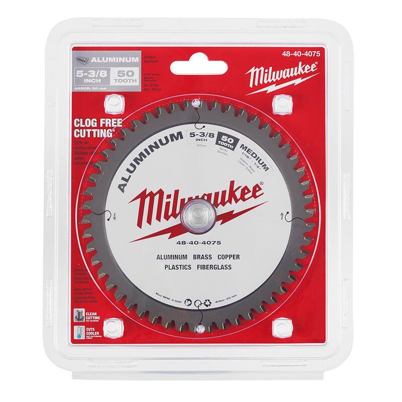 Milwaukee 5-3/8 pulgadas x 50 dientes de carburo hoja de sierra circular para corte de aluminio (paquete de 2) - 48-40-4075-48-40-4075