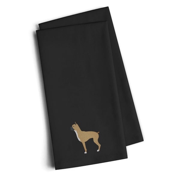 Carolines Treasures Boxer Black Embroidered Kitchen Towel, Set of 2 - BB3453BKTWE