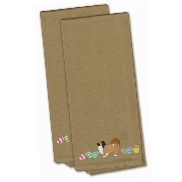 Carolines Treasures Pekingese Easter Tan Embroidered Kitchen Towel - CK1667TNTWE