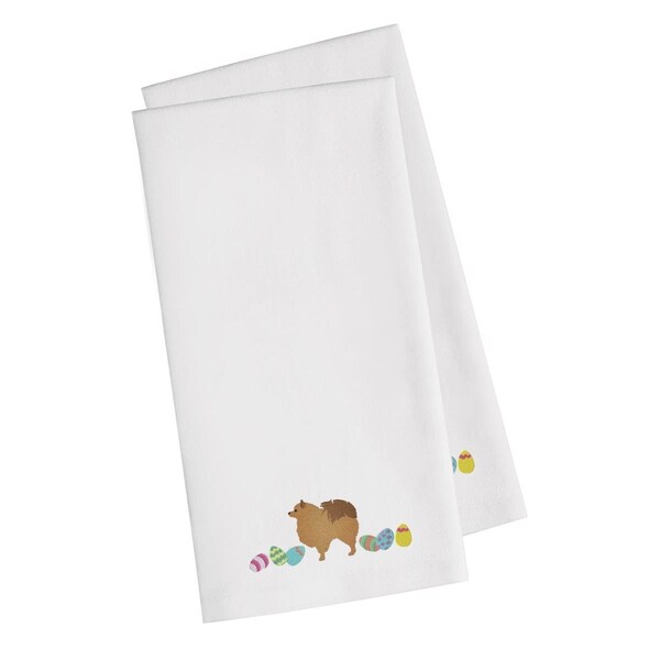 Carolines Treasures Pomeranian Easter White Embroidered Kitchen Towel - CK1672WHTWE
