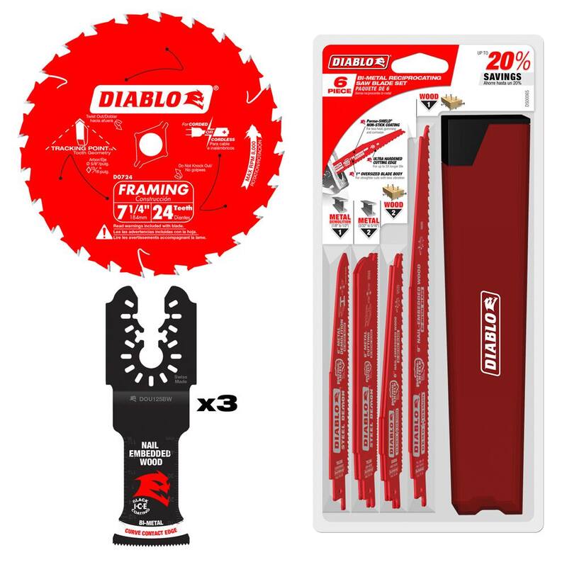 DIABLO 7-1/4 pulg. x 24-T CSB 1-1/4 pulg. Hojas Oscilantes Incrustadas con Clavos & 6 piezas de Hojas Recíprocas para Corte de Madera y Metal (10 piezas) - D760R125BW6SP10