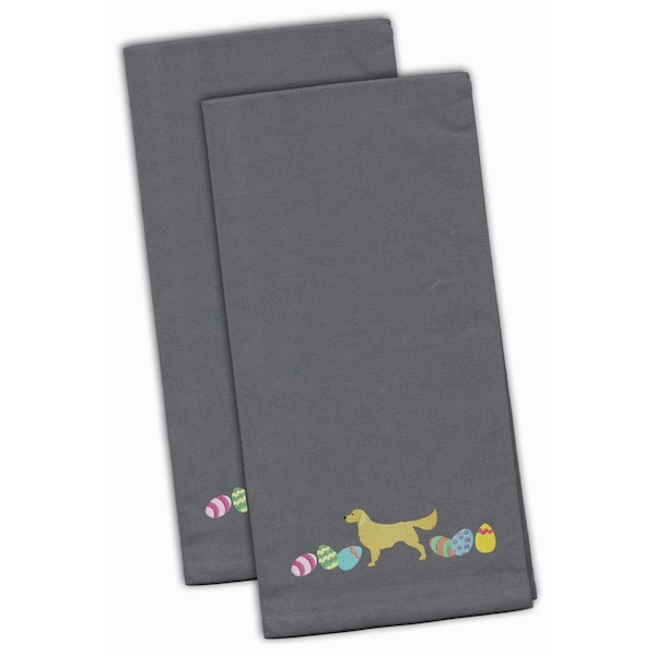 Carolines Treasures Golden Retriever Easter Gray Embroidered Kitchen Towel - CK1647GYTWE