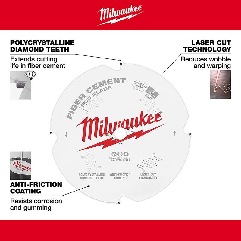 Milwaukee Hoja de sierra para cortar cemento de fibra con punta de diamante policristalino (PCD) de 7-1/4 pulgadas x 4 dientes - 48-40-7000