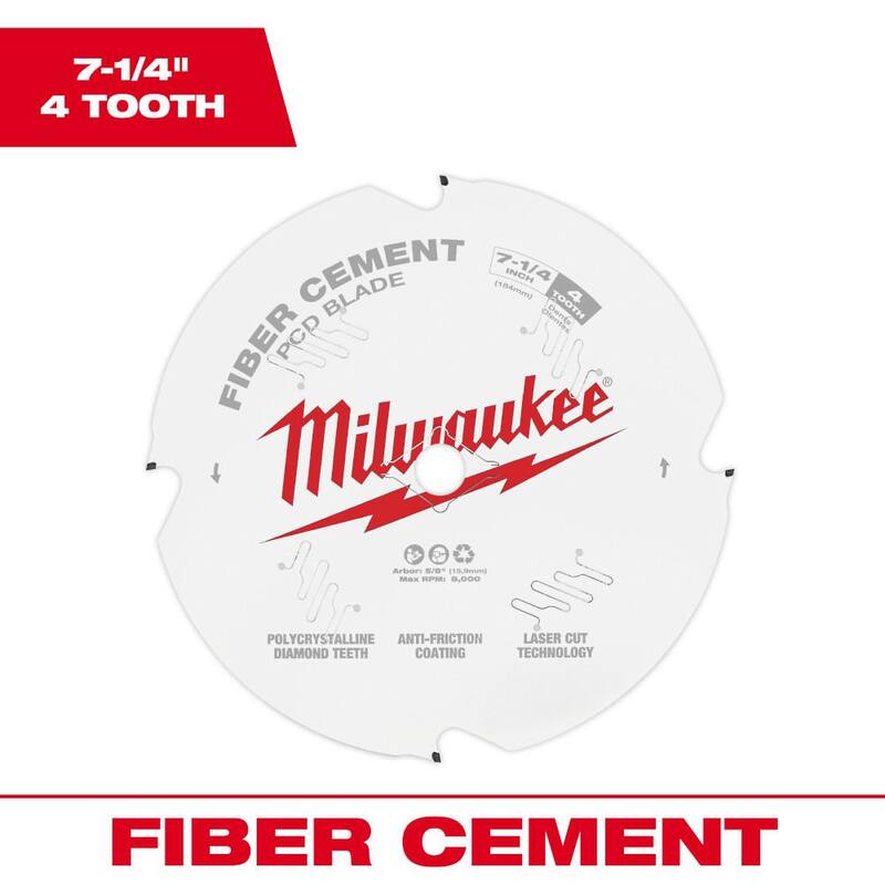 Milwaukee Hoja de sierra para cortar cemento de fibra con punta de diamante policristalino (PCD) de 7-1/4 pulgadas x 4 dientes - 48-40-7000
