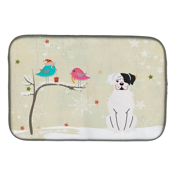 Carolines Treasures Christmas Presents Between Friends White Boxer Cooper Dish Drying Mat - BB2586DDM