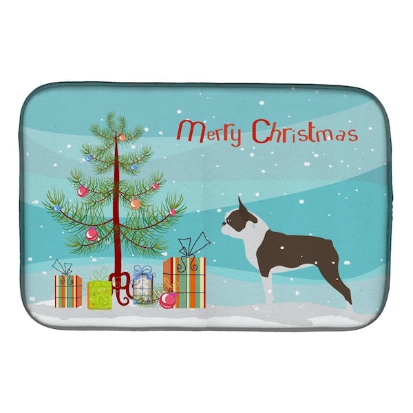 Carolines Treasures Boston Terrier Merry Christmas Tree Dish Drying Mat - BB2962DDM