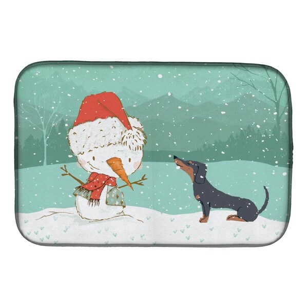 Carolines Treasures Black Tan Dachshund Snowman Christmas Dish Drying Mat - CK2083DDM
