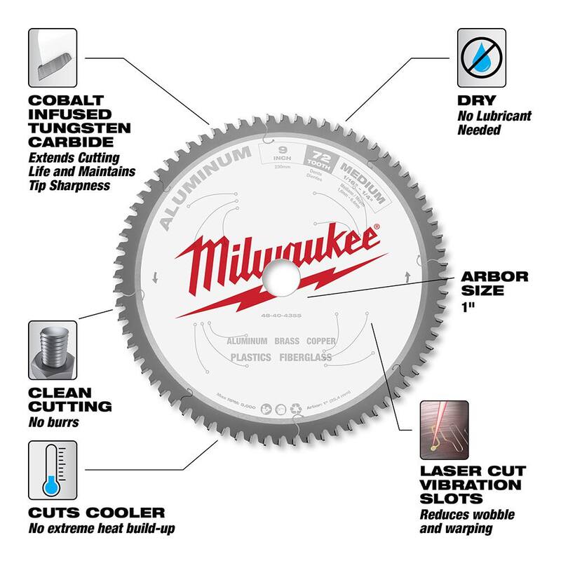 Milwaukee 9 pulgadas x 72 dientes de carburo Hoja circular para cortar aluminio - 48-40-4355
