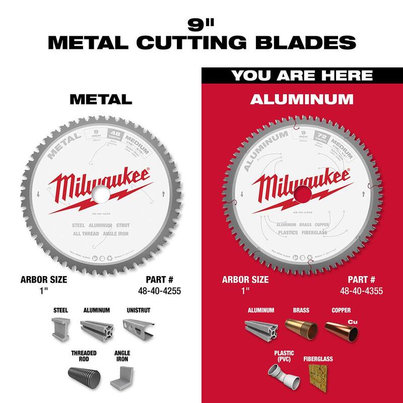 Milwaukee 9 pulgadas x 72 dientes de carburo Hoja circular para cortar aluminio - 48-40-4355