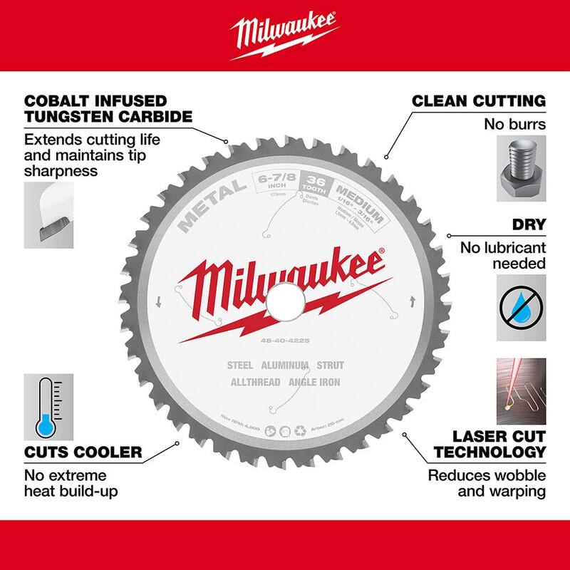 Hoja de sierra circular de corte de metal con dientes de carburo de Milwaukee de 6-7/8 pulgadas x 36 - 48-40-4225
