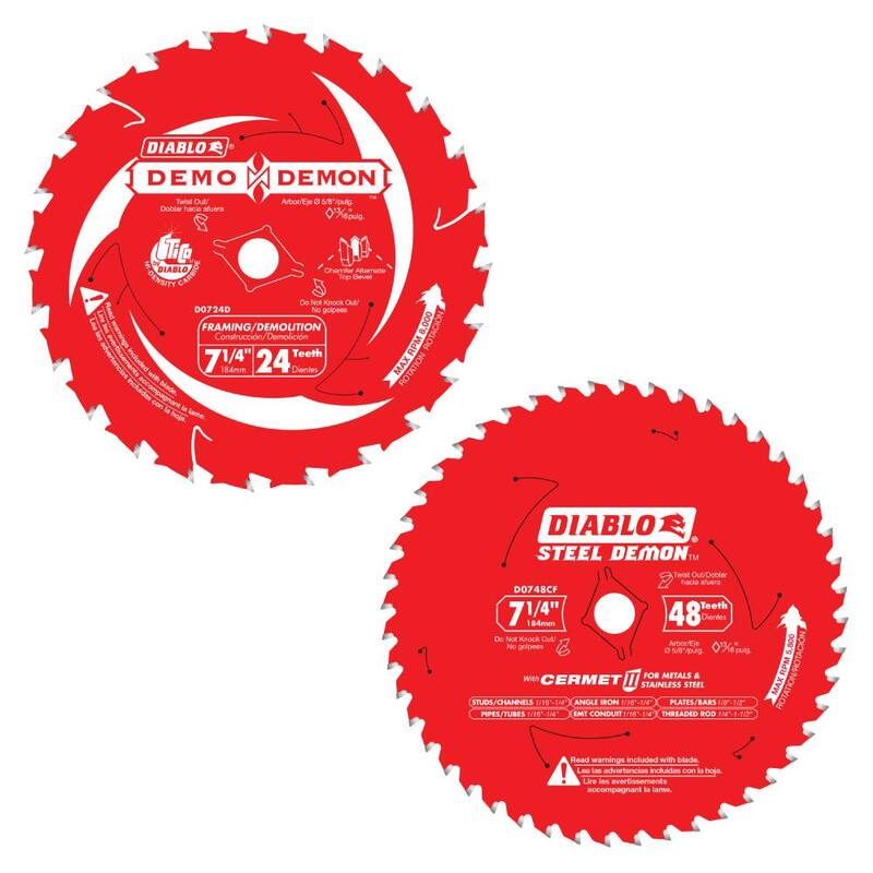 DIABLO 7-1/4 pulgadas 24 dientes Framing/Demolition y 7-1/4 pulgadas x 48 dientes Cermet II Metales y Acero Inoxidable Hojas de Sierra (2 hojas) - D0724DR0748CF2G