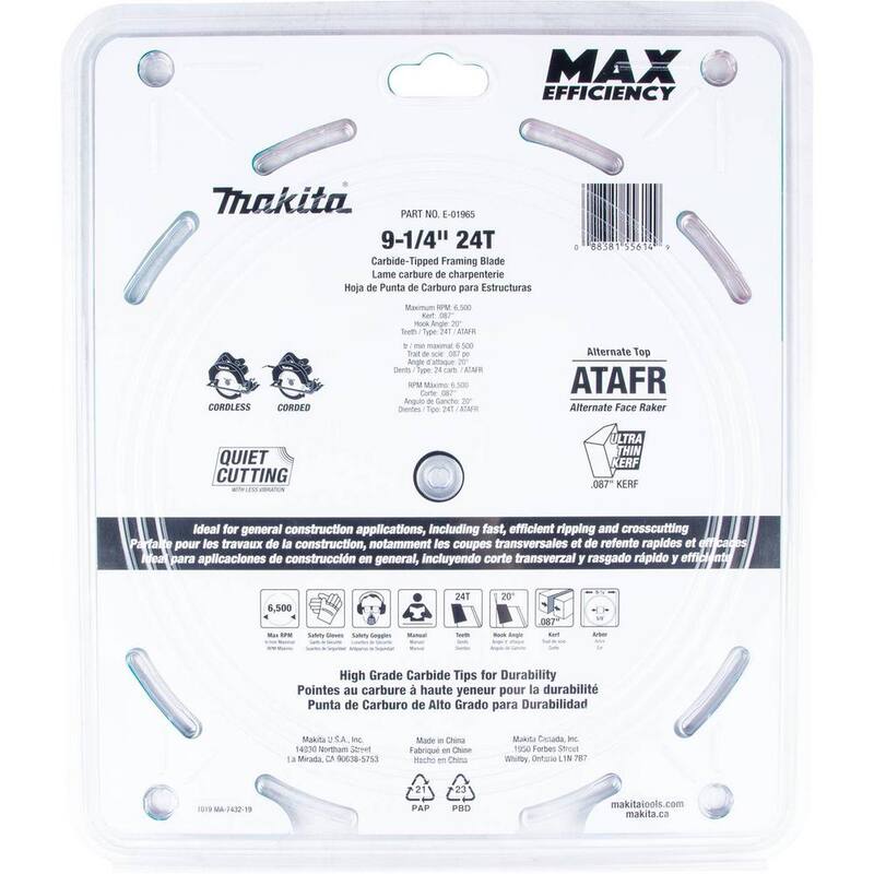 Makita 9-1/4 pulgadas 24T Carburo Punta Máxima Eficiencia Ultra-Delgada Hoja de Sierra Circular, para Estructuras - E-01965