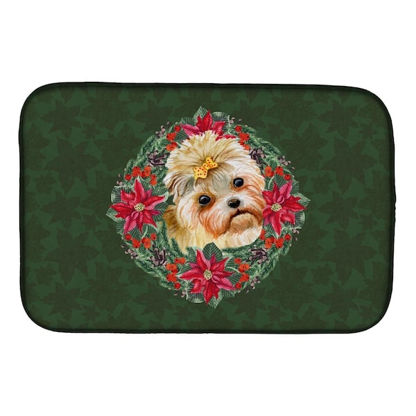 Carolines Treasures Morkie Poinsetta Wreath Dish Drying Mat - CK1534DDM