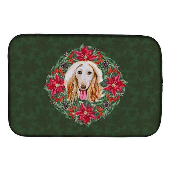 Carolines Treasures Afghan Hound Poinsetta Wreath Dish Drying Mat - CK1568DDM