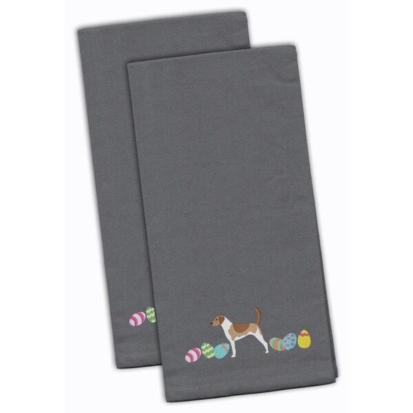Carolines Treasures American Foxhound Easter Gray Embroidered Kitchen Towel - CK1596GYTWE
