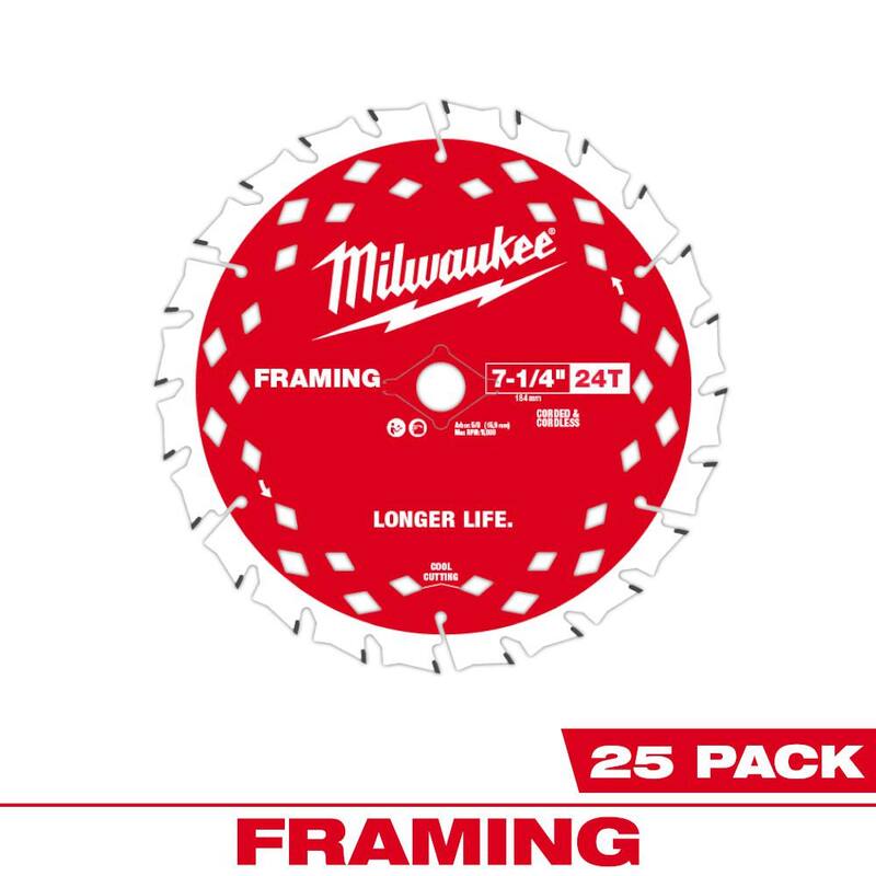Milwaukee 7-1/4 pulgadas x 24 dientes de carburo de tungsteno Hoja de sierra circular para enmarcar (paquete de 25) - 48-40-1720