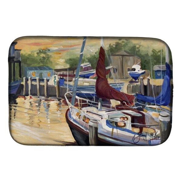 Carolines Treasures New Sunset Bay Sailboat Dish Drying Mat - JMK1083DDM