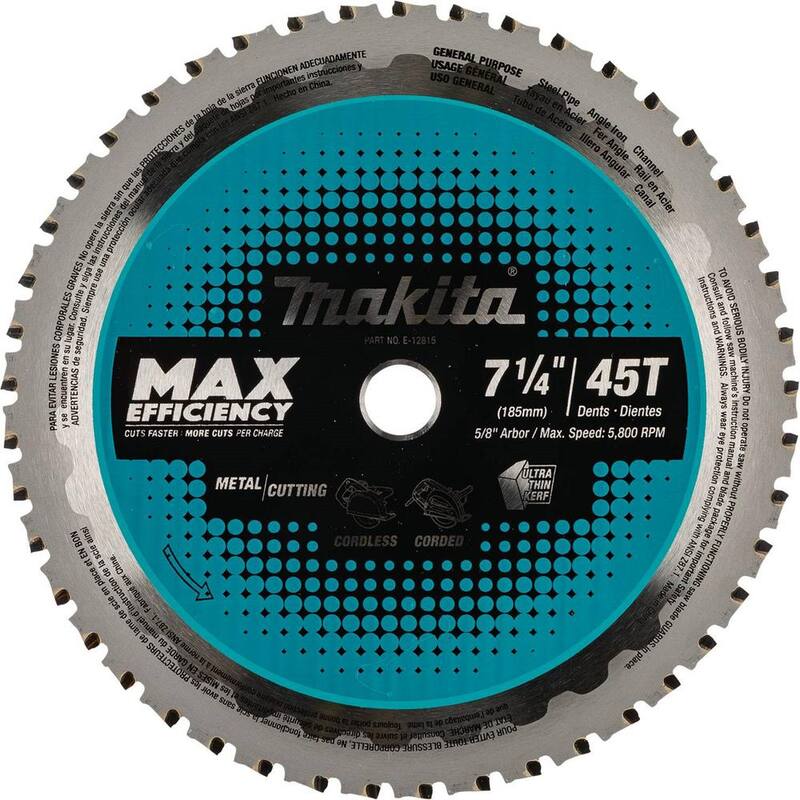 Makita 7-1/4 pulgadas 45 dientes de carburo de tungsteno Sierra de máxima eficiencia, para metal/uso general - E-12815