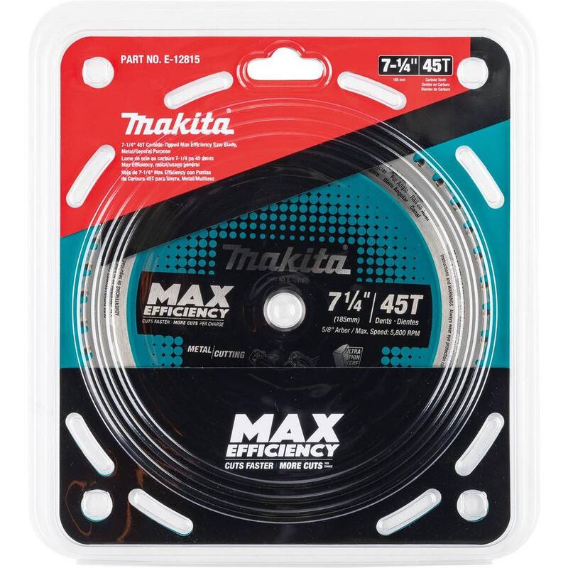 Makita 7-1/4 pulgadas 45 dientes de carburo de tungsteno Sierra de máxima eficiencia, para metal/uso general - E-12815