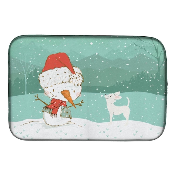 Carolines Treasures White Chihuahua Snowman Christmas Dish Drying Mat - CK2082DDM