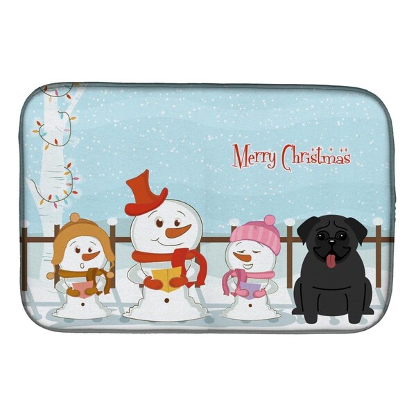 Carolines Treasures Merry Christmas Carolers Pug Black Dish Drying Mat - BB2337DDM