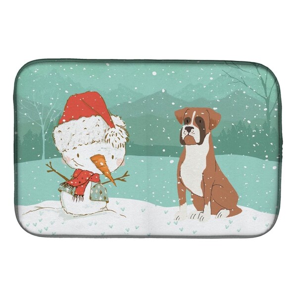 Carolines Treasures Fawn Boxer & Snowman Christmas Dish Drying Mat - CK2036DDM