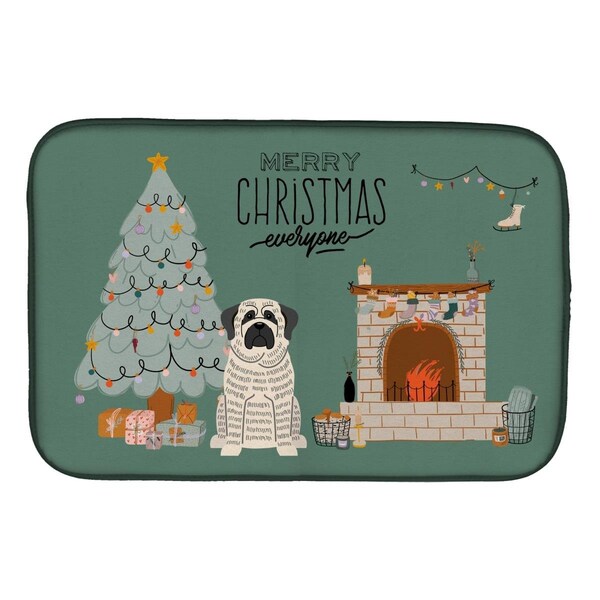 Carolines Treasures 14 x 21 in. White Mastiff Brindle Christmas Everyone Dish Drying Mat - CK7579DDM