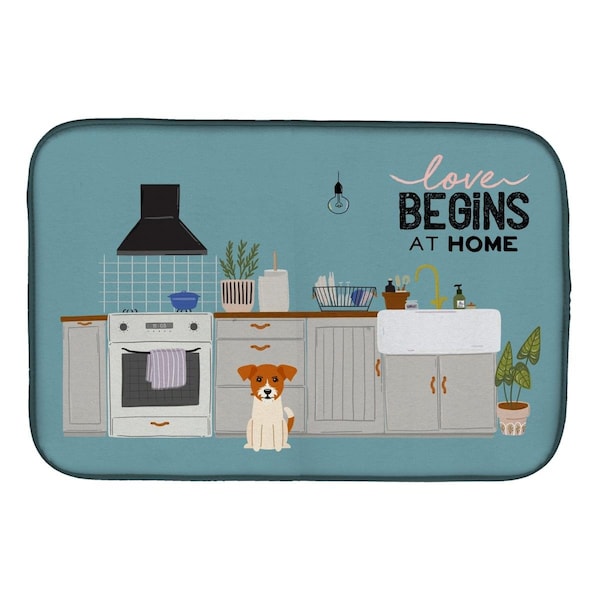Carolines Treasures 14 x 21 in. Jack Russell Terrier Kitchen Scene Dish Drying Mat - CK7812DDM