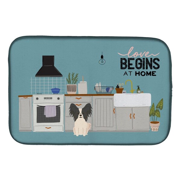 Carolines Treasures 14 x 21 in. Black White Papillon Kitchen Scene Dish Drying Mat - CK7780DDM