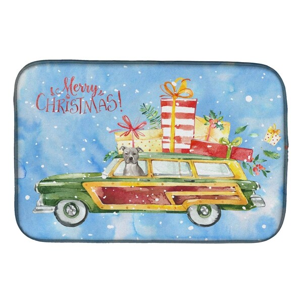 Carolines Treasures Merry Christmas Staffordshire Bull Terrier Dish Drying Mat - CK2432DDM