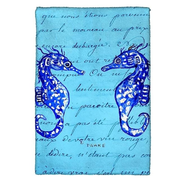 Betsy Drake Betsy Drake KT345 Blue Sea Horses Kitchen Towel - KT345