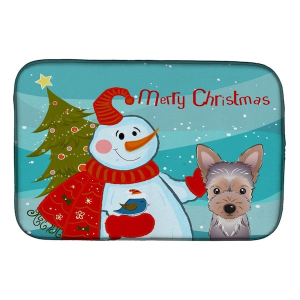 Carolines Treasures Snowman With Yorkie Puppy Dish Drying Mat - BB1852DDM
