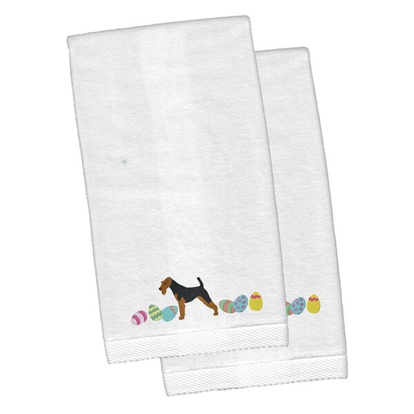 Carolines Treasures Welsh Terrier Easter White Embroidered Plush Hand Towel - CK1693KTEMB