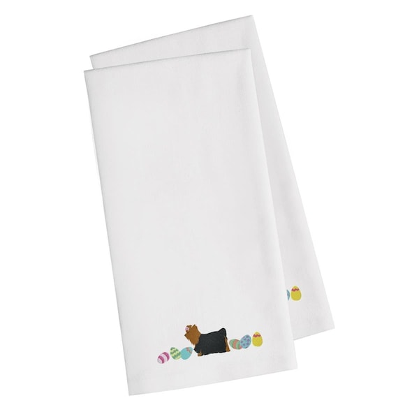 Carolines Treasures Yorkie Yorkshire Terrier Easter White Embroidered Kitchen Towel, 2PK - CK1695WHTWE