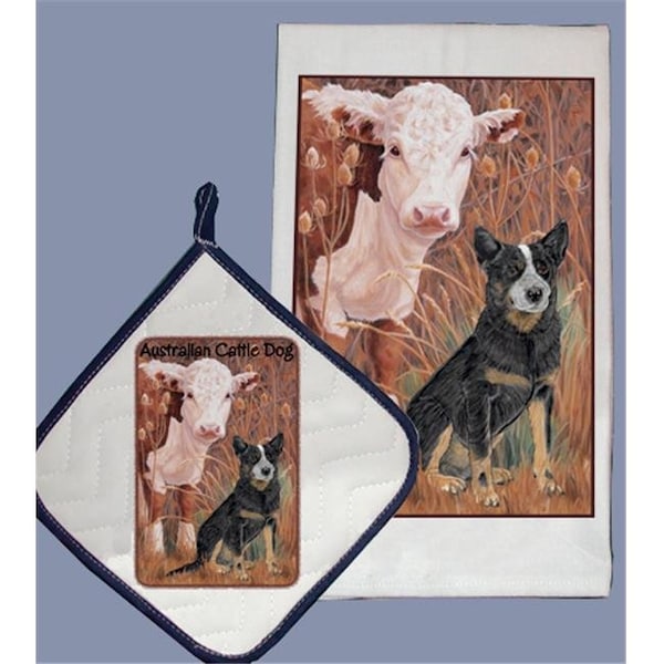 Pipsqueak Productions Pipsqueak Productions DP998 Dish Towel and Pot Holder Set - Australian Cattle Dog - DP998